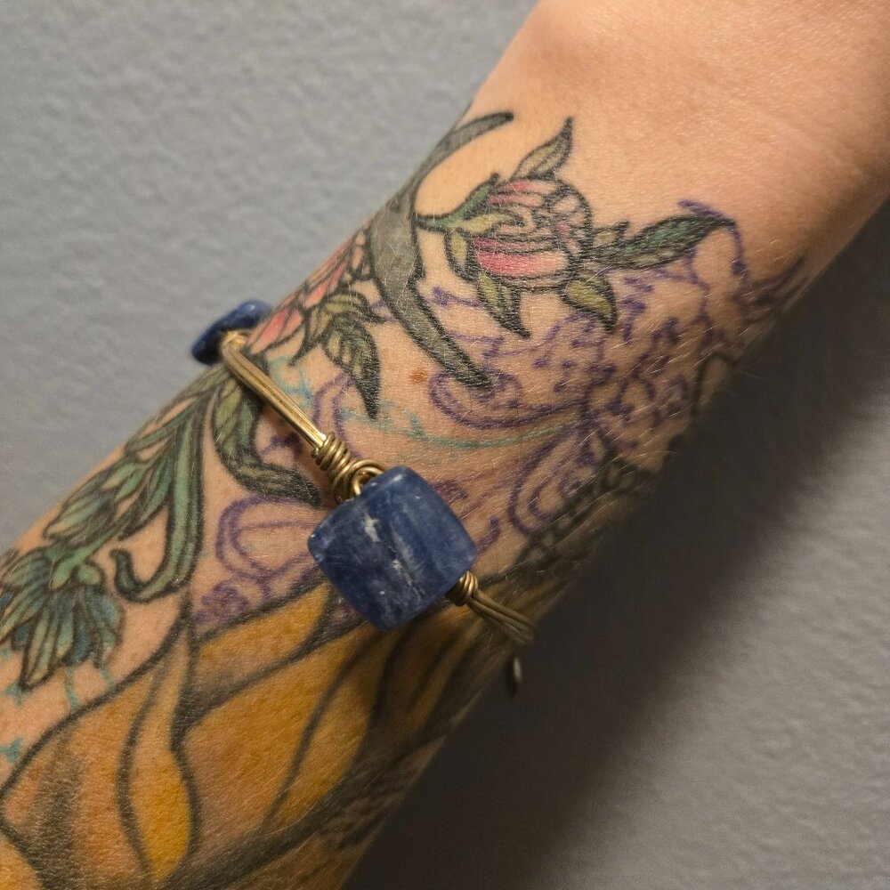 Bourbon and Bowties Grayish Blue Gold Bangle Bracelet